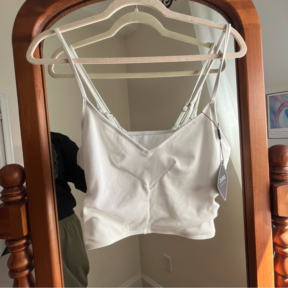 White Ribbed Tankini Top With Cut-outs - Picture 1 of 2